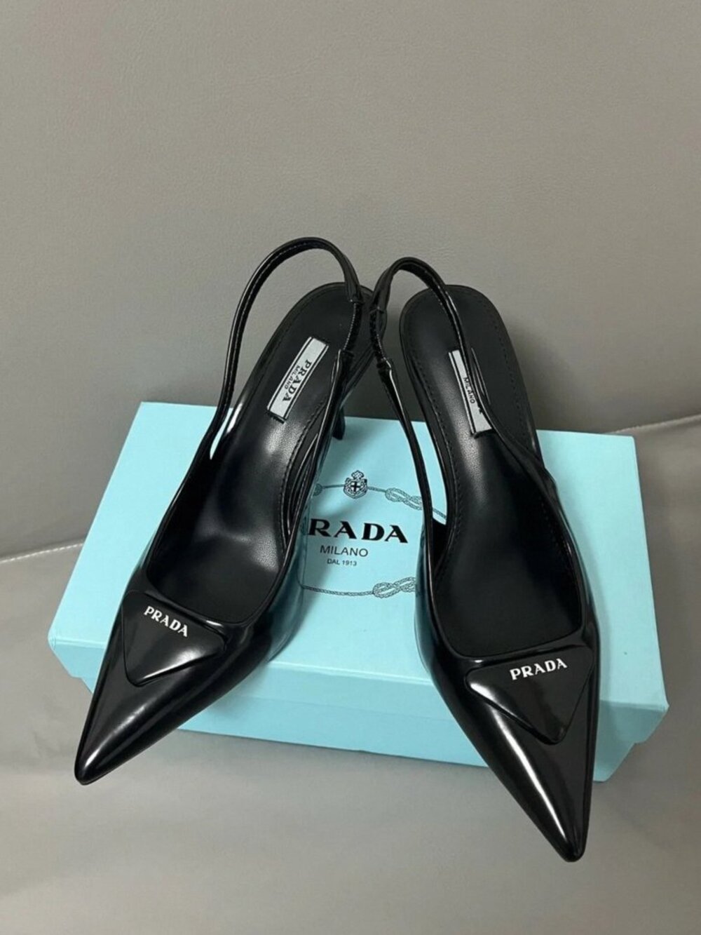 Prada Black Patent Leather Pointed Slingback Heels